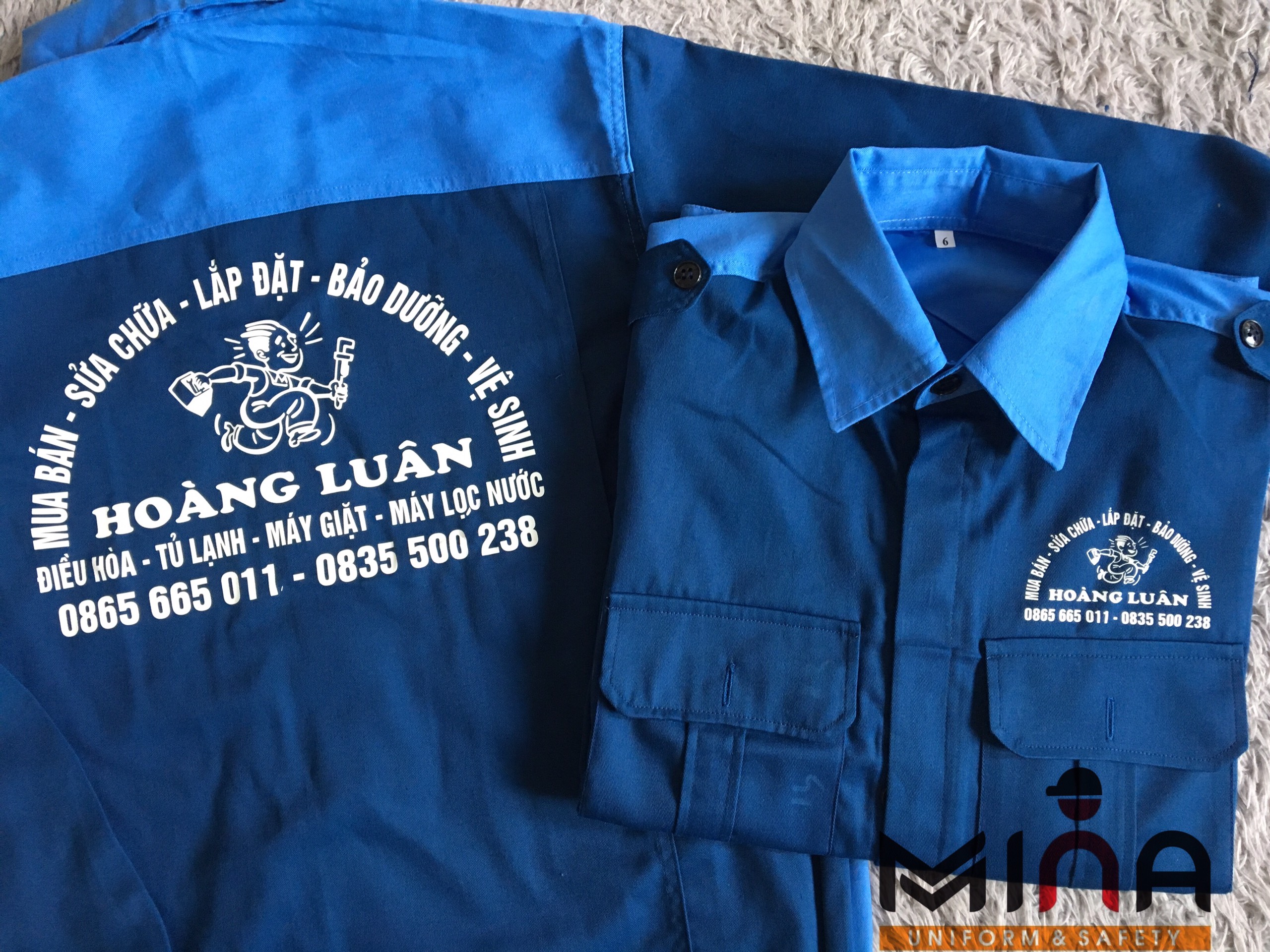 Áo Bảo Hộ Lao Động - Xanh Phối Xanh - Vải Kaki V31