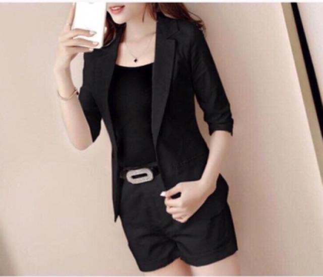Set đùi cổ vest lai bầu cài nút thật cực sang chảnh