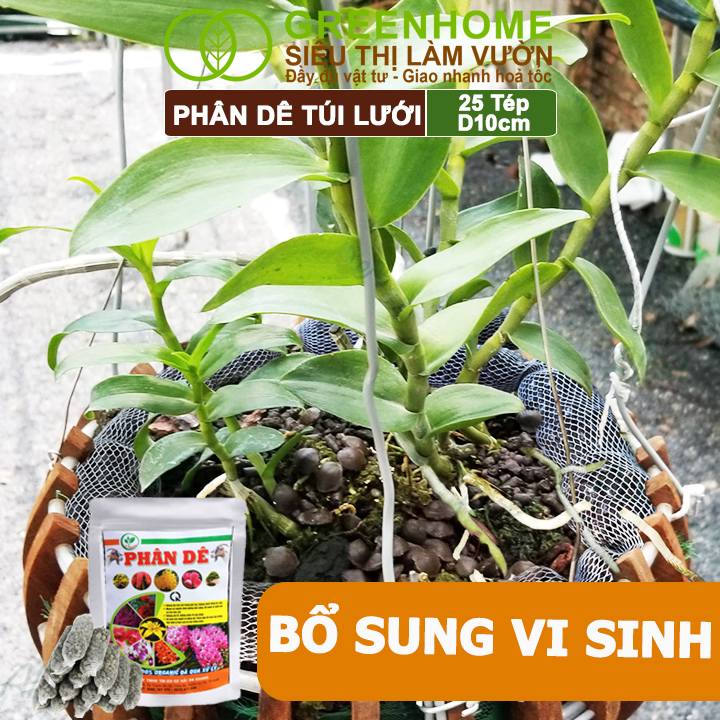 Phân Dê Trồng Lan Greenhome, 25 Túi Lưới Dài 10cm, Đã Qua Xử Lý, Không Mùi, Kích Rễ Phong Lan, Hoa Đậm Màu Lâu Tàn