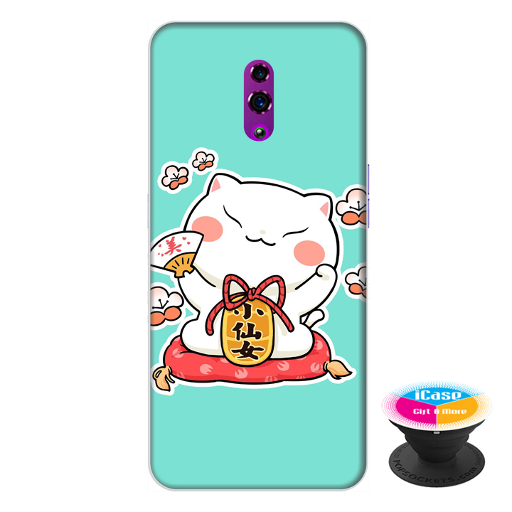 Ốp lưng điện thoại Oppo Reno hình Mèo May Mắn Mẫu 2 tặng kèm giá đỡ điện thoại iCase xinh xắn - Hàng chính hãng