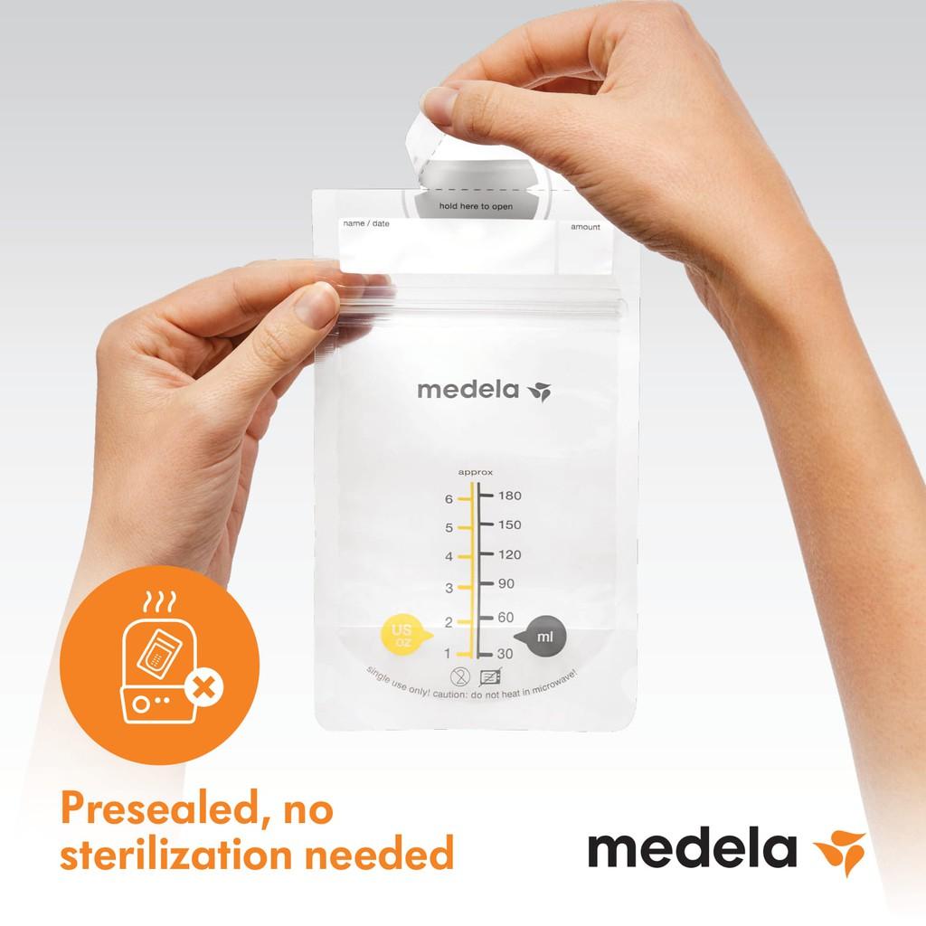 Hộp 25/50 túi trữ sữa Medela loại 180ml chống thủng - Có thể đặt nằm ngang hoặc dựng đứng dễ dàng xếp gọn trong tủ lạnh