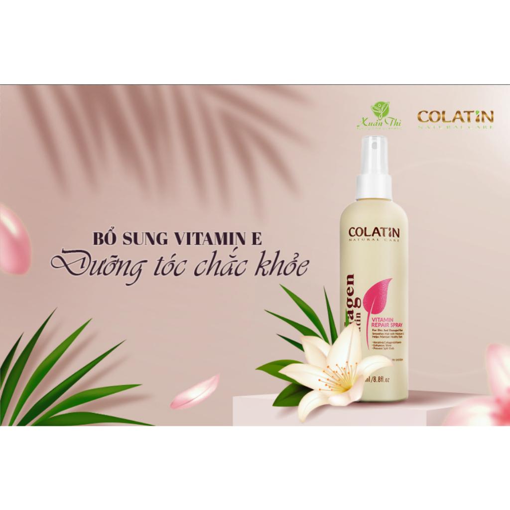 Xịt dưỡng tóc Colatin Vitamin Keratin Repair Spray phục hồi hư tổn khô xơ uốn nhuộm 260ml + Gội xả gói Karseell 15ml