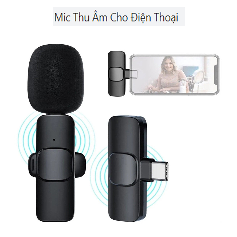 Micro Thu Âm Không Dây Cài Áo K9 Cổng Type-C Khử Tiếng Ồn, Lọc Âm Chuyên Dùng Giảng Dạy, Quay Video