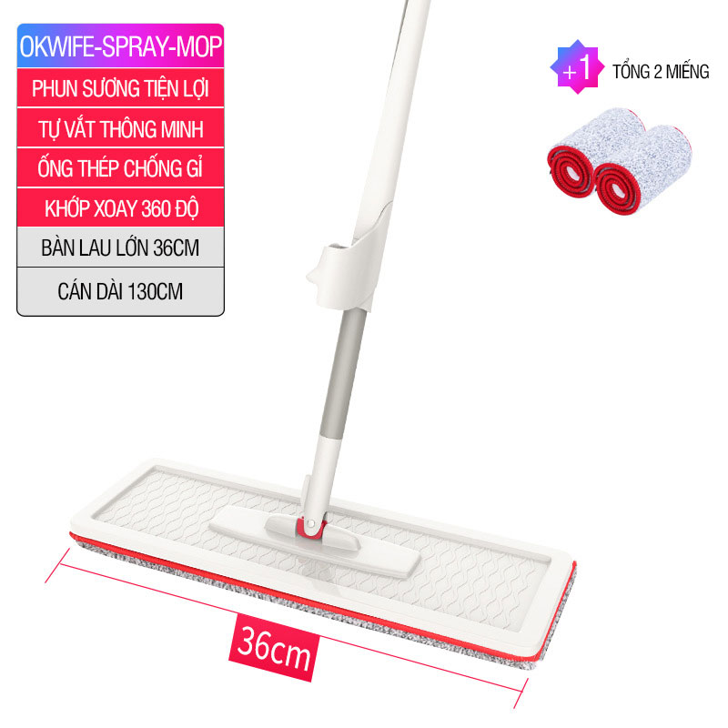 Cây lau nhà phun sương tự vắt xoay 360 độ lau sạch khô nhanh - OKwife Spray Mop