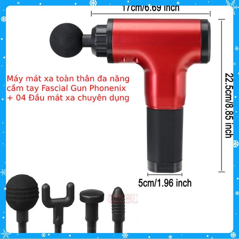 Máy mát xa massage mini đa năng cầm tay Fascial Gun Phoenix thế hệ mới - 6 Cấp Độ, Hỗ Trợ Mát Xa Chuyên Sâu, Giảm Đau Cơ, Cứng Khớp - Tặng kèm 04 đầu mát xa - Đỏ - Hàng Chất Lượng