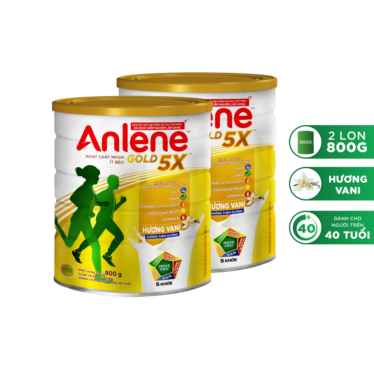 Combo 02 Sữa Bột Anlene Gold 5X Hương Vanilla (Hộp thiếc 800g) - Tặng dù