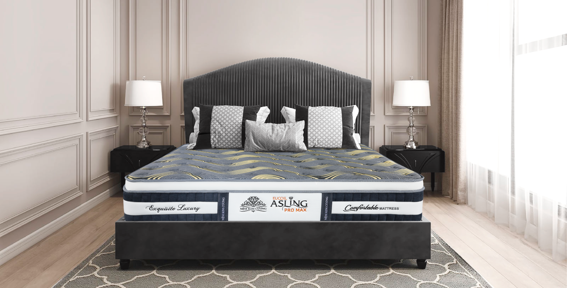 Đệm lò xo túi độc lập KIM CƯƠNG EUCOIL ASLING PRO MAX Kích Thước 180x200x30cm đệm cao cấp chuẩn khách sạn 5 sao giá rẻ