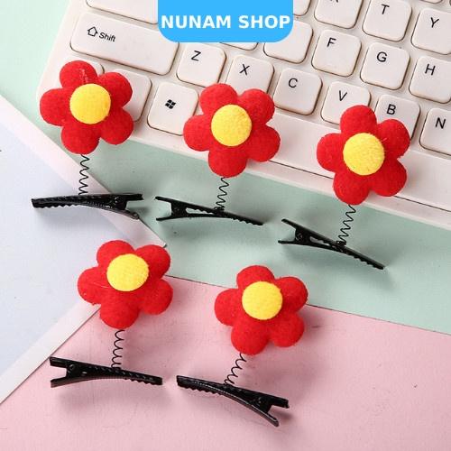 Kẹp tóc lò xo bông hoa đỏ chất ni chần bông xinh xắn Nunam shop