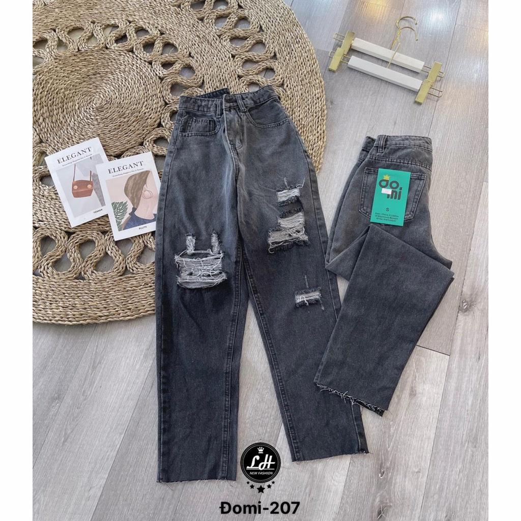 Quần bò baggy xám loang rách gối xả lai siêu cá tính Lê Huy Fashion MS 264