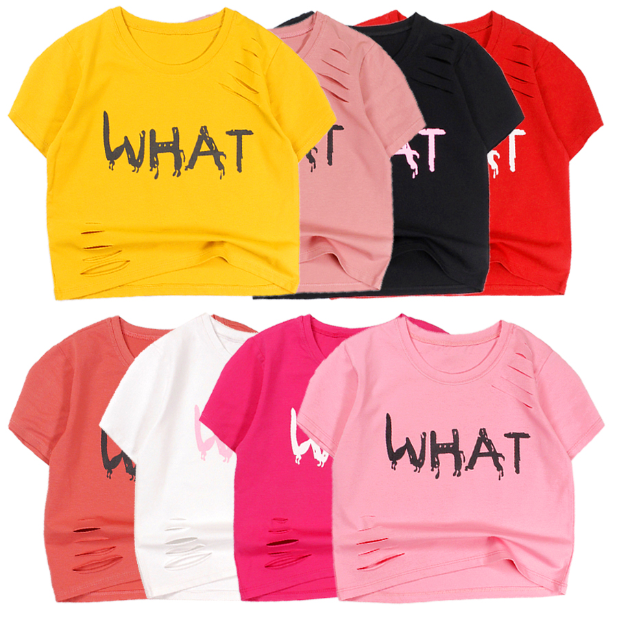 Áo thun croptop thời trang in chữ What cho bé gái từ 1 tuổi đến 9 tuổi 06658-06665