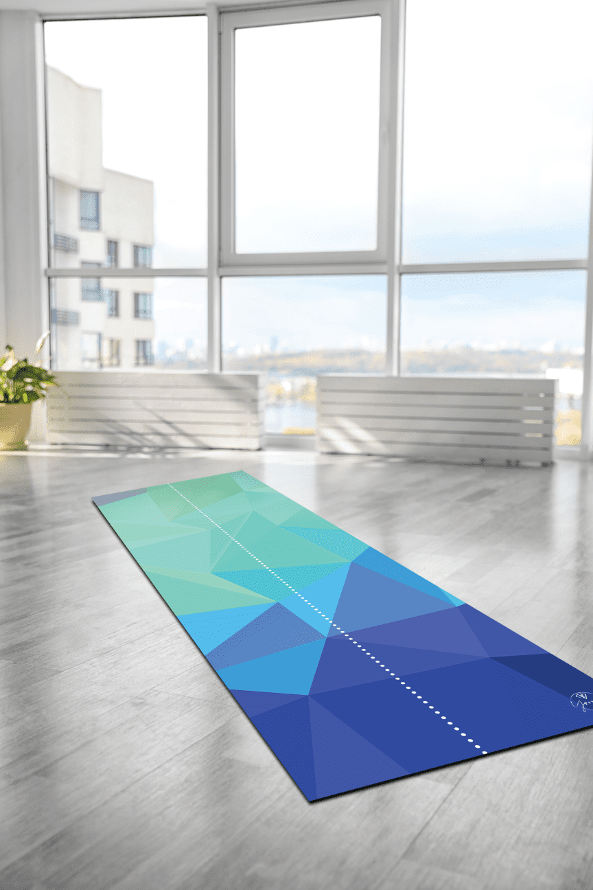 Thảm tập yoga chính hãng Yvonne, Blue Geometric (TẶNG KÈM 3 PHẦN QUÀ) dày 6mm bề mặt nhám, siêu bám, chống trơn trượt, thấm hút mồ hôi, càng nhiều mồ hôi càng bám