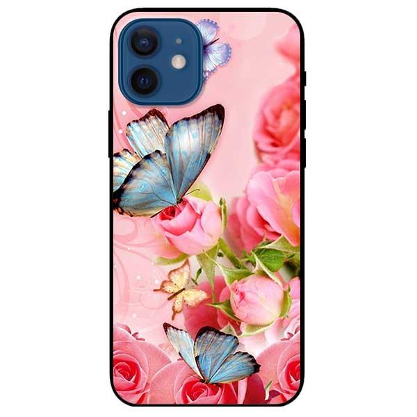 Ốp lưng dành cho Iphone 11 - 11 Pro - 11 Pro Max mẫu Bướm Xanh Và Hoa Hồng