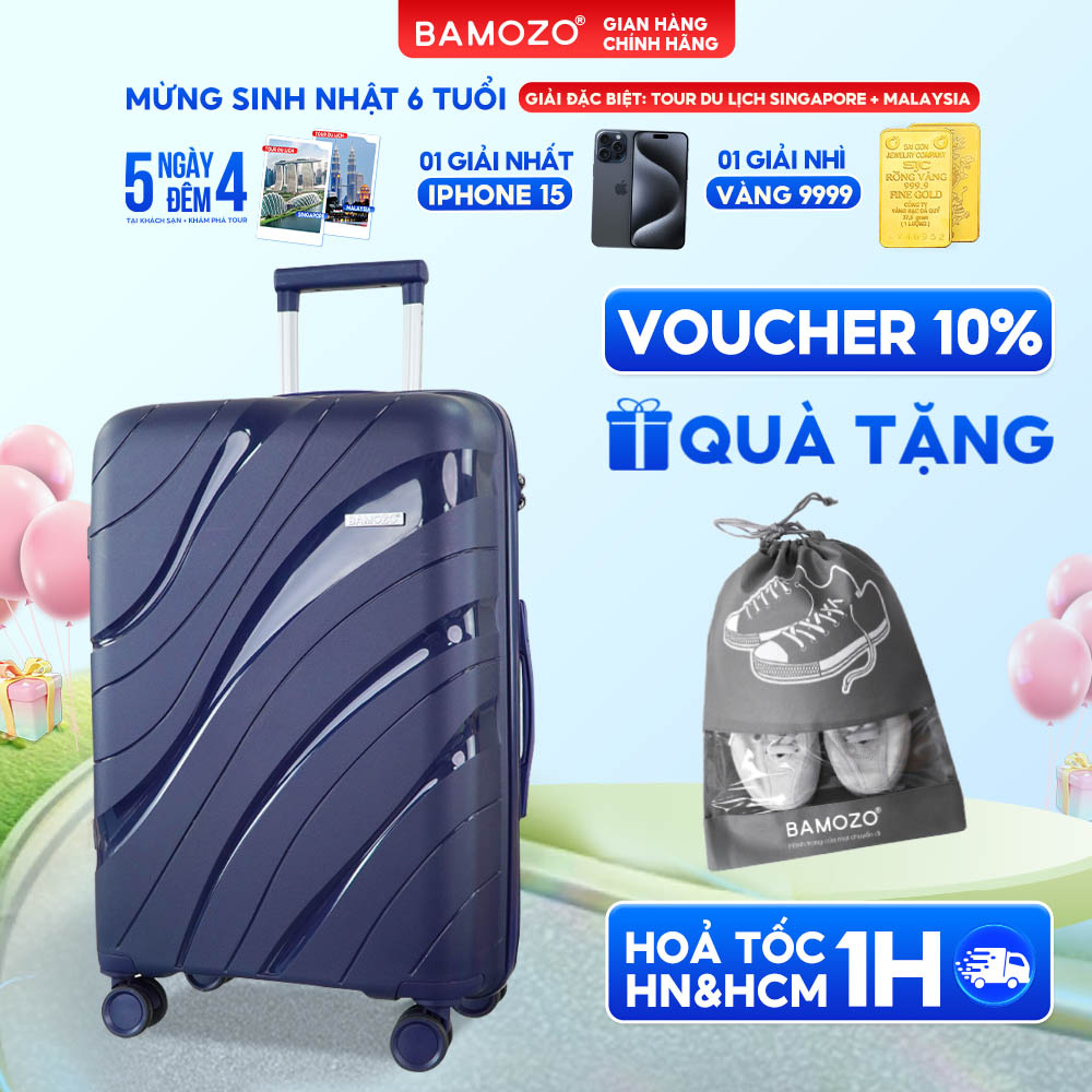 Vali Du Lịch Nancy Bamozo Nhựa Pp Cao Cấp, Vali Kéo Du Lịch Chống Va Đập - Bảo Hành 5 Năm. - Xanh Than - 28Inch