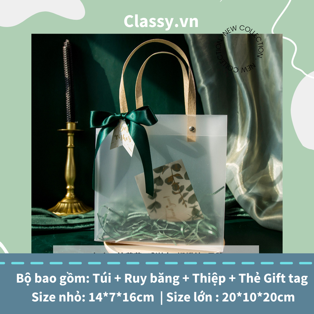 Classy Túi quà tặng, túi quai xách nhựa trong suốt nhiều kích cỡ Q1593