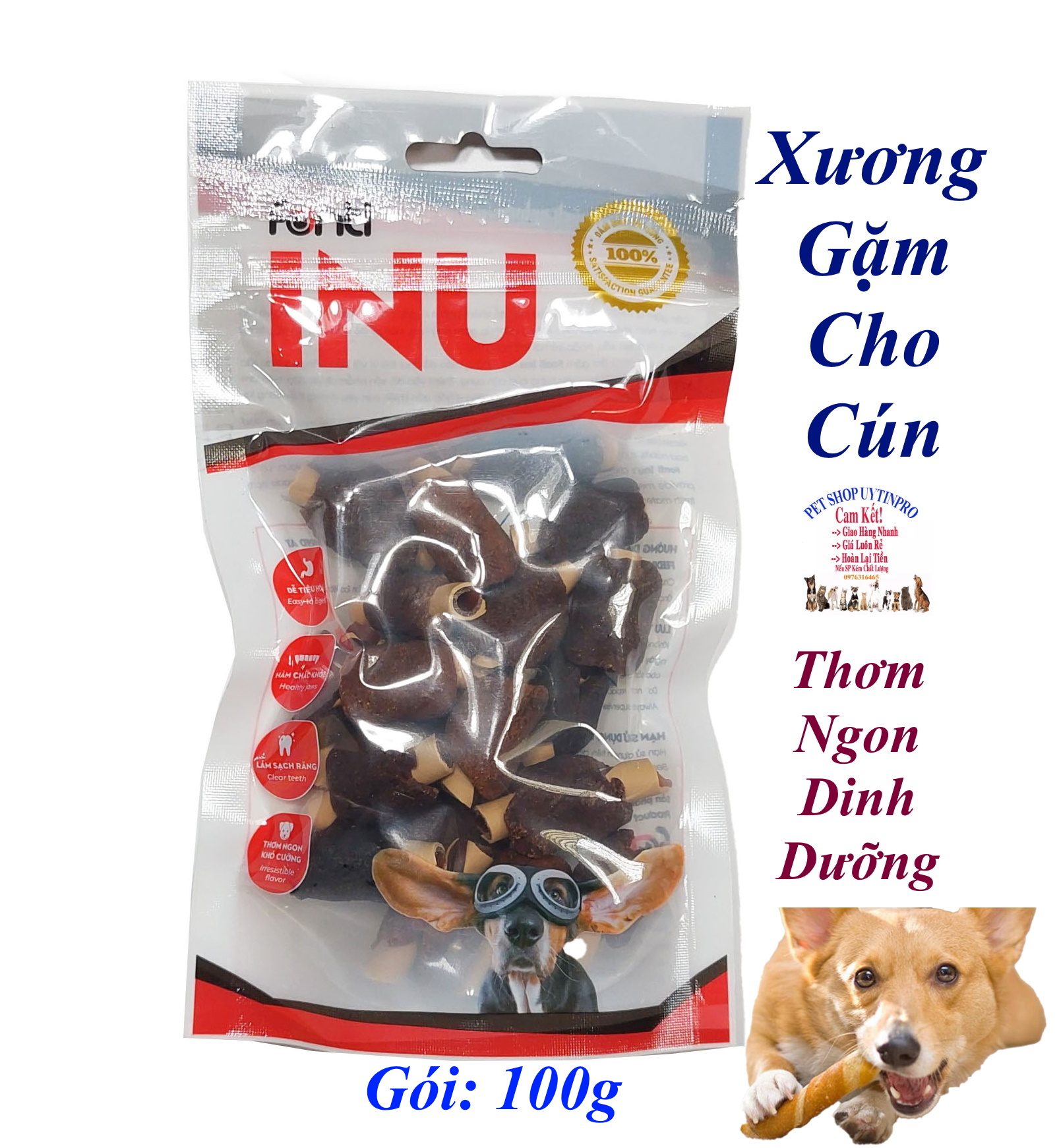 Xương gặm cho Chó Fonti C10 Thịt xiên que rau củ Single Kaboz Gói 100g Thơm ngon Bổ sung canxi Hàm răng chắc khỏe, Sx VN