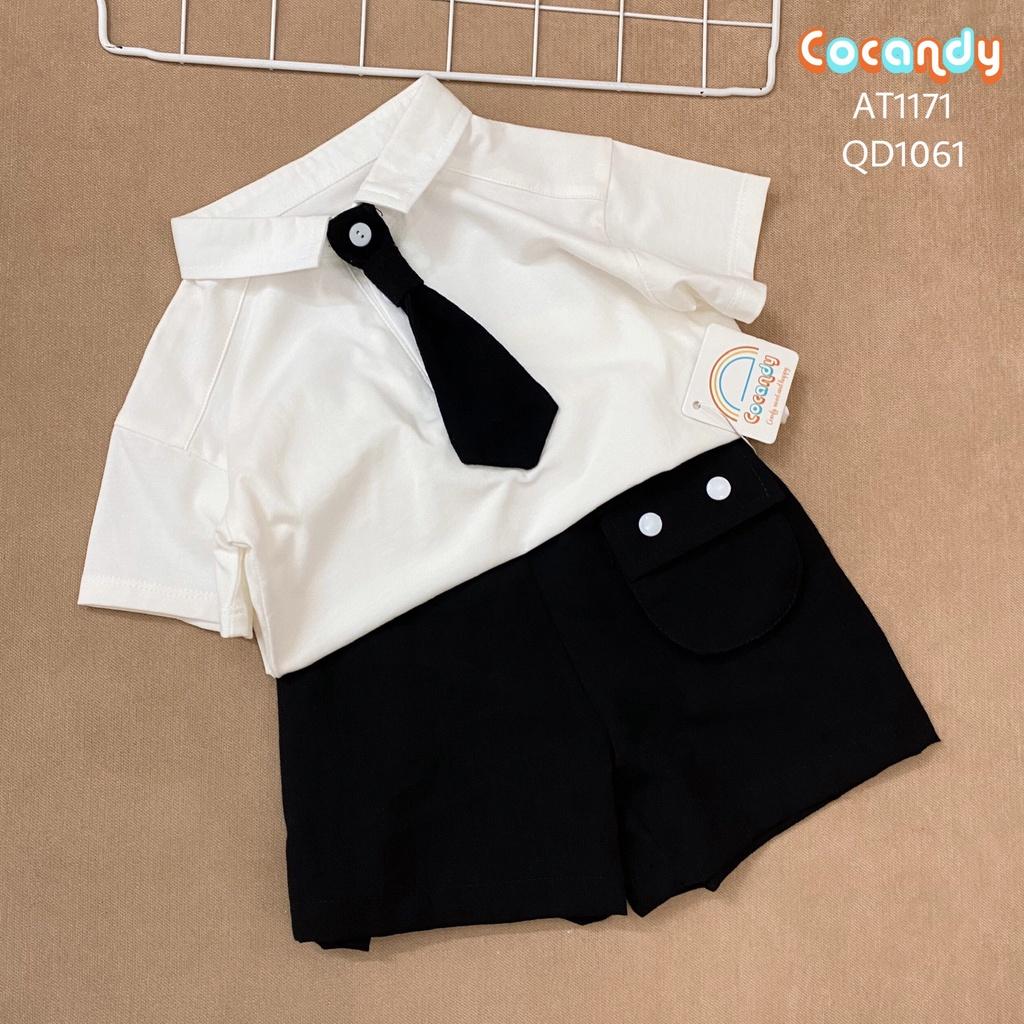 Set đồ cho bé- Áo cộc thun trắng có cổ và quần đũi đen cho bé của COCANDY mã AT117100, QD106104( chưa kèm cà vạt
