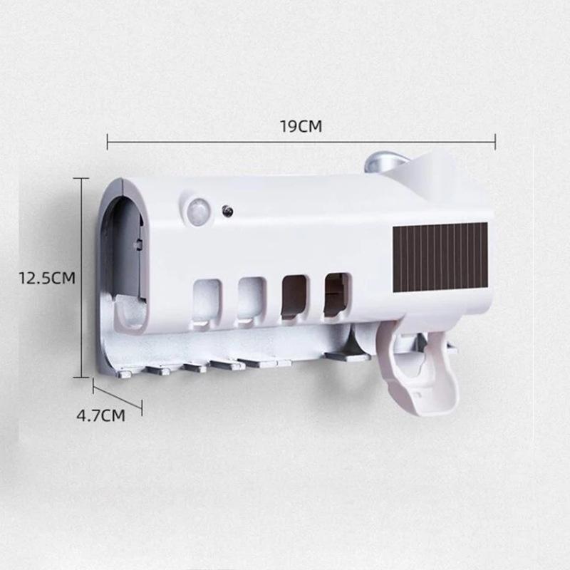 Giá đỡ bàn chải đánh răng có chức năng khử trùng bằng tia cực tím với đèn LED, Khe cắm chính cho 4 bàn chải đánh răng + Hộp đựng kem đánh răng 4 cốc màu trắng