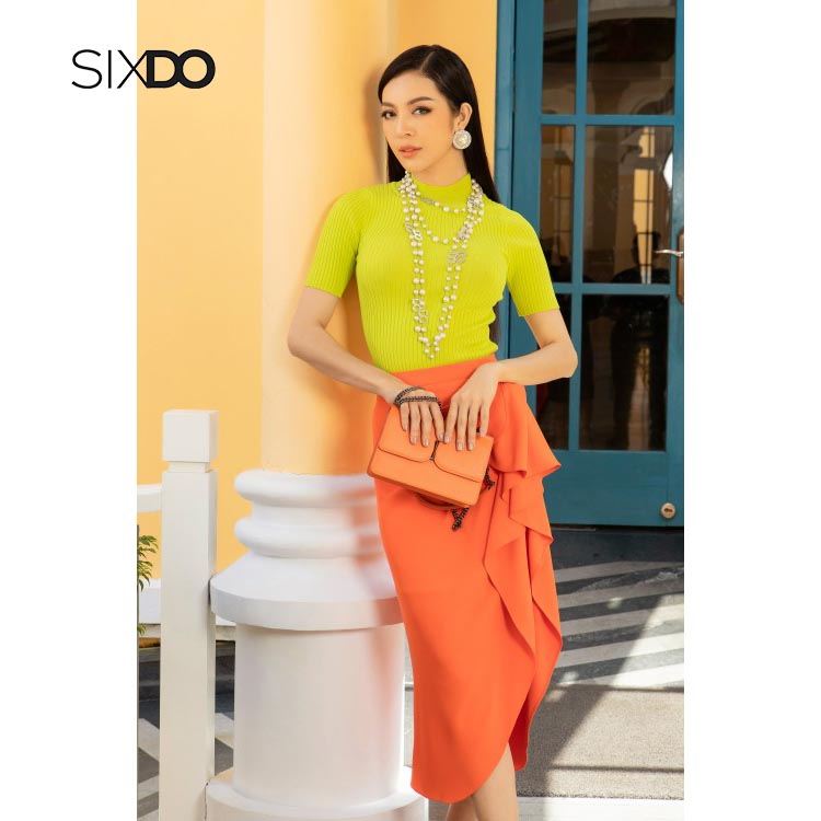 Chân váy lụa nhún eo xẻ vạt thời trang SIXDO