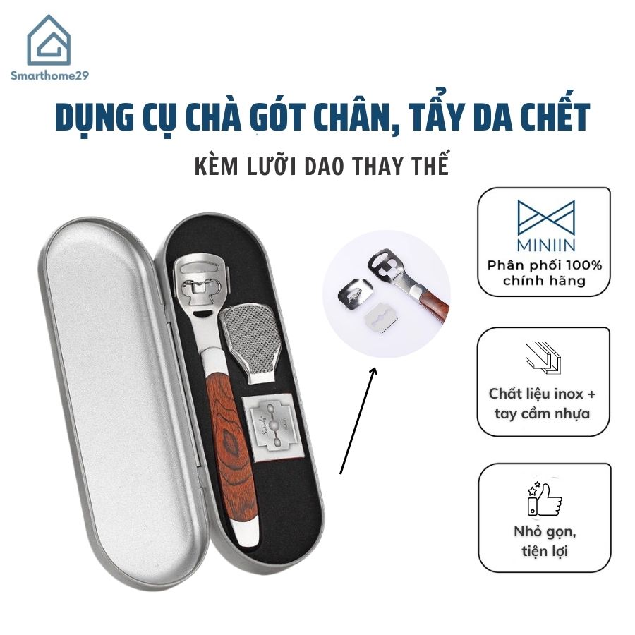 Dụng Cụ Mài Gót Chân, Tẩy Da Chết Inox Cao Cấp, Cây Chà Gót Chân Và Vết Chai Sần - Chính hãng MINIIN (Tặng Kèm Lưỡi Cạo Thay Thế)