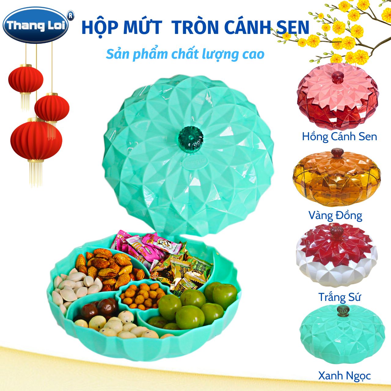 Hộp mứt hình tròn 5 ngăn cao cấp