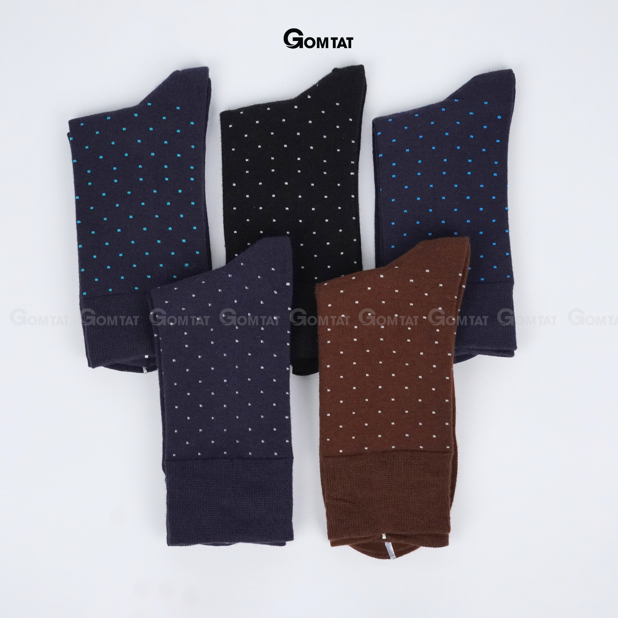 Hộp 5 đôi tất đi giày tây họa tiết chấm bi, vớ nam công sở cổ cao cao cấp, chất cotton hút ẩm, thoáng khí - GOM-CHAMBI-CB5