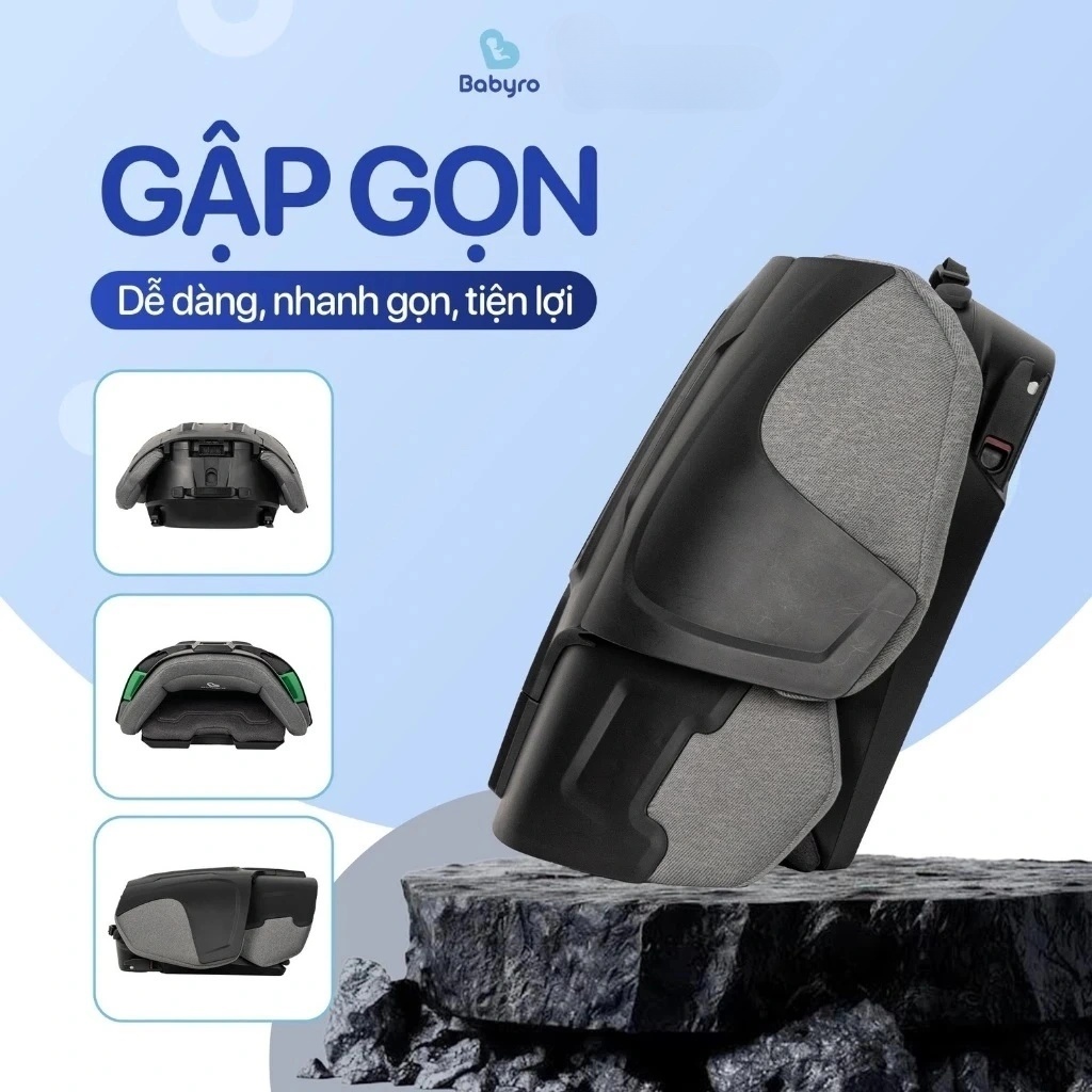 Ghế ngồi ô tô gấp gọn cho bé Babyro i-Trek, cho bé 3-12 tuổi, lắp đặt isofix, tiêu chuẩn R129 bảo vệ cổ vai gáy - Hàng chính hãng