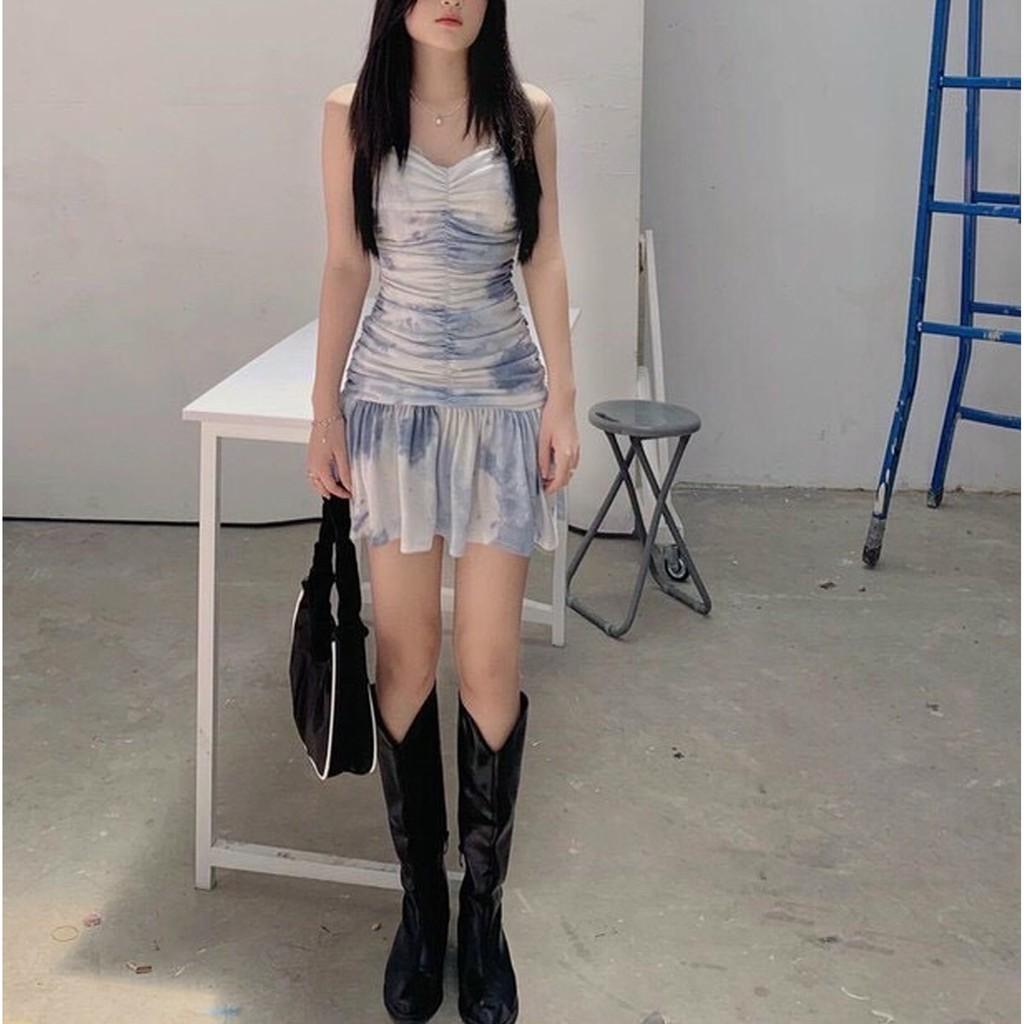 ĐẦM 2D LOANG NHÚN RÚT XANH TRẮNG - DA2327