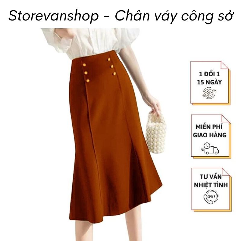 Chân váy công sở dáng dài qua gối vải kaki thun co giãn thoáng mát storevanshop CV0015