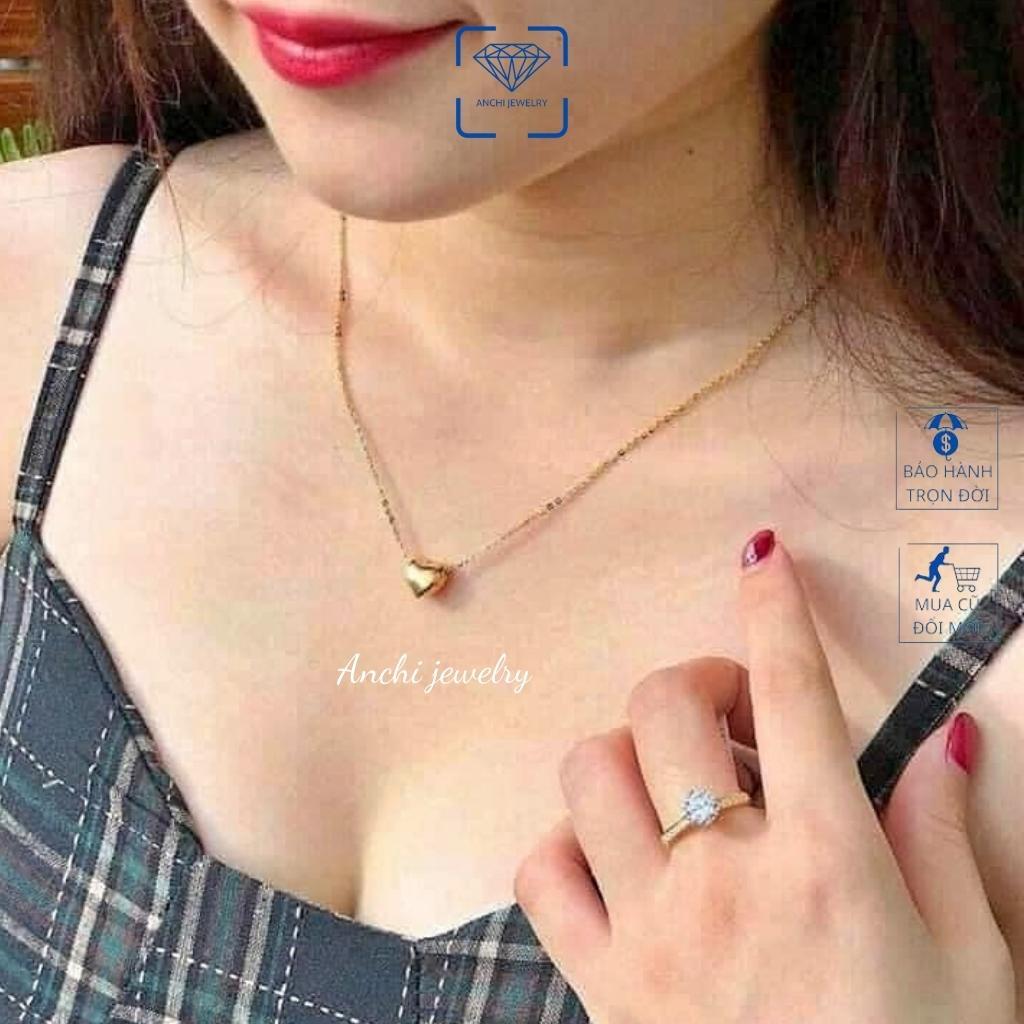 Vòng cổ nữ mặt tim vàng nhỏ khắc tên miễn phí 10k, Anchi jewelry