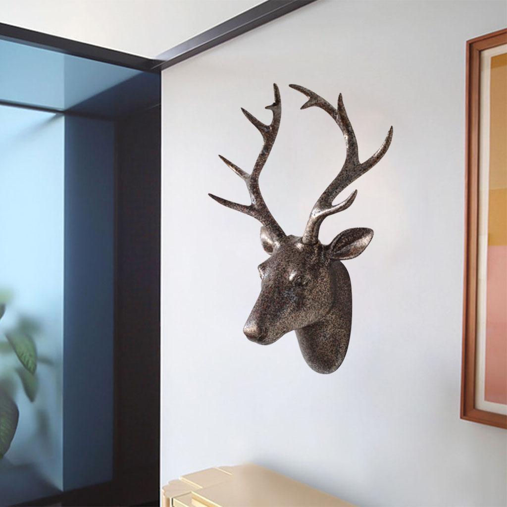 3D Deer Head Statue Wall Mount Animal Figurines Home Office Decor