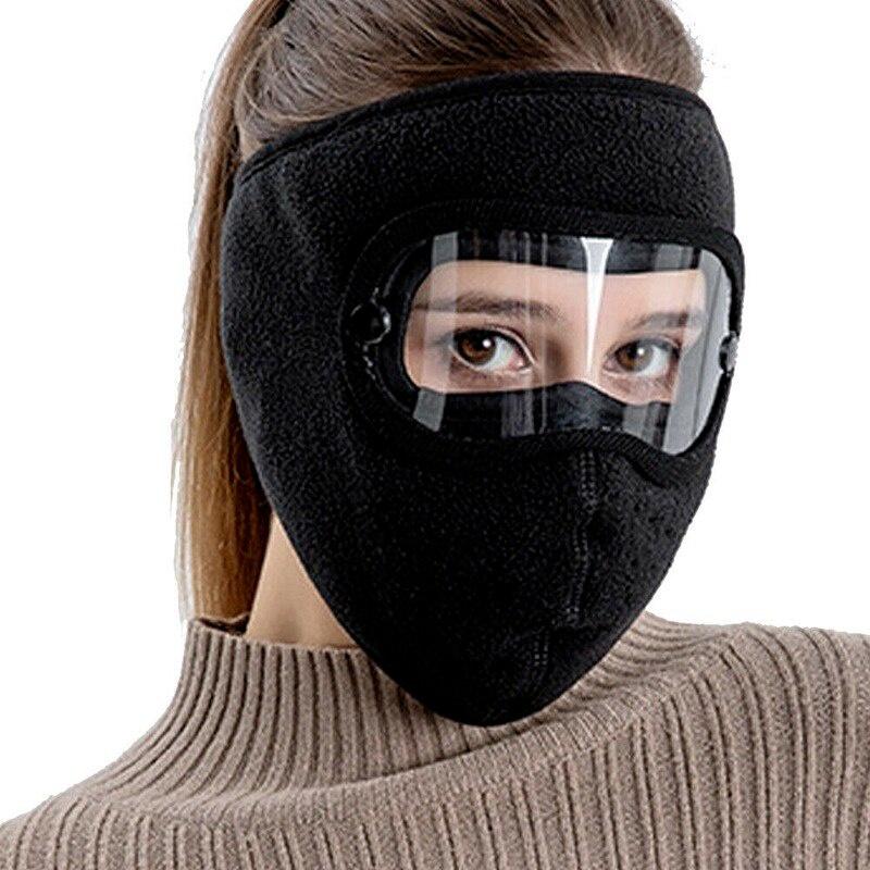 Windproof Anti Dust Face Mask Cycling Ski Breathable Masks Fleece Face Shield Hood Caps with HD Goggles Cycling Cap Balaclava