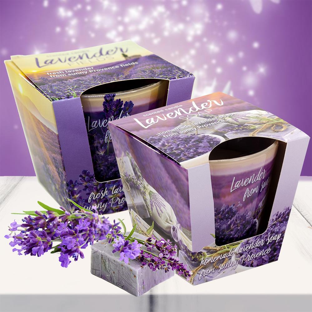 Combo 2 ly nến thơm tinh dầu Bartek Lavender Fields &amp; Soap 115g - cánh đồng oải hương, nến trang trí, thơm phòng, thư giãn, hỗ trợ khử mùi
