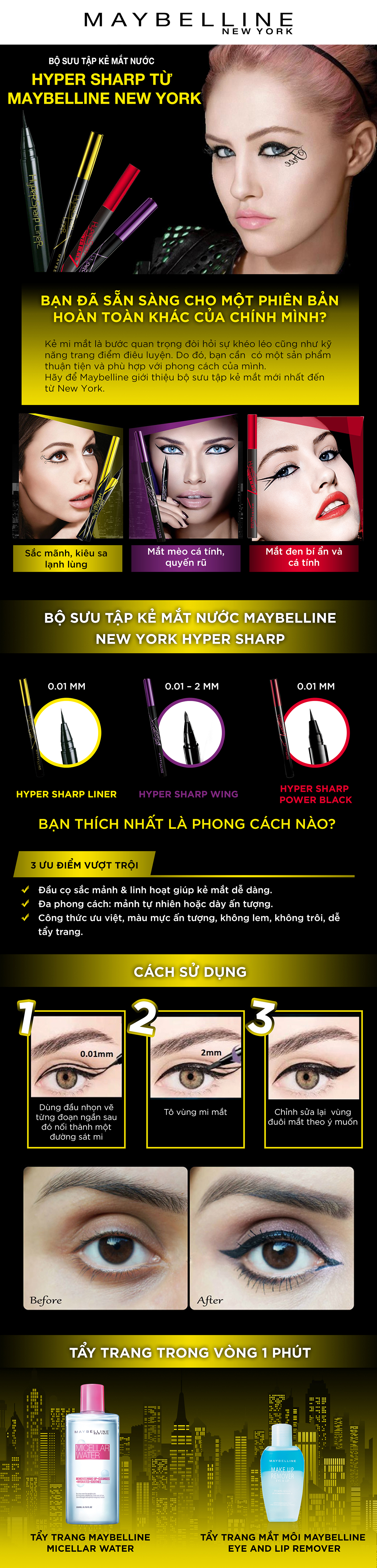 Bút Kẻ Mắt Nước Siêu Sắc Mảnh Không Lem Không Trôi Maybelline New York HyperSharp Liner Đen 0.5g