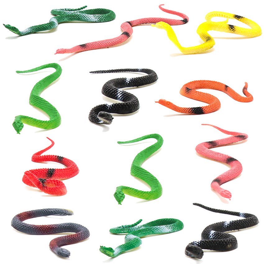 Đồ chơi mô hình 12 con Rắn Snake Wild Animal 14 cm nhựa dẻo nhiều màu sắc chọc ghẹo troll bạn