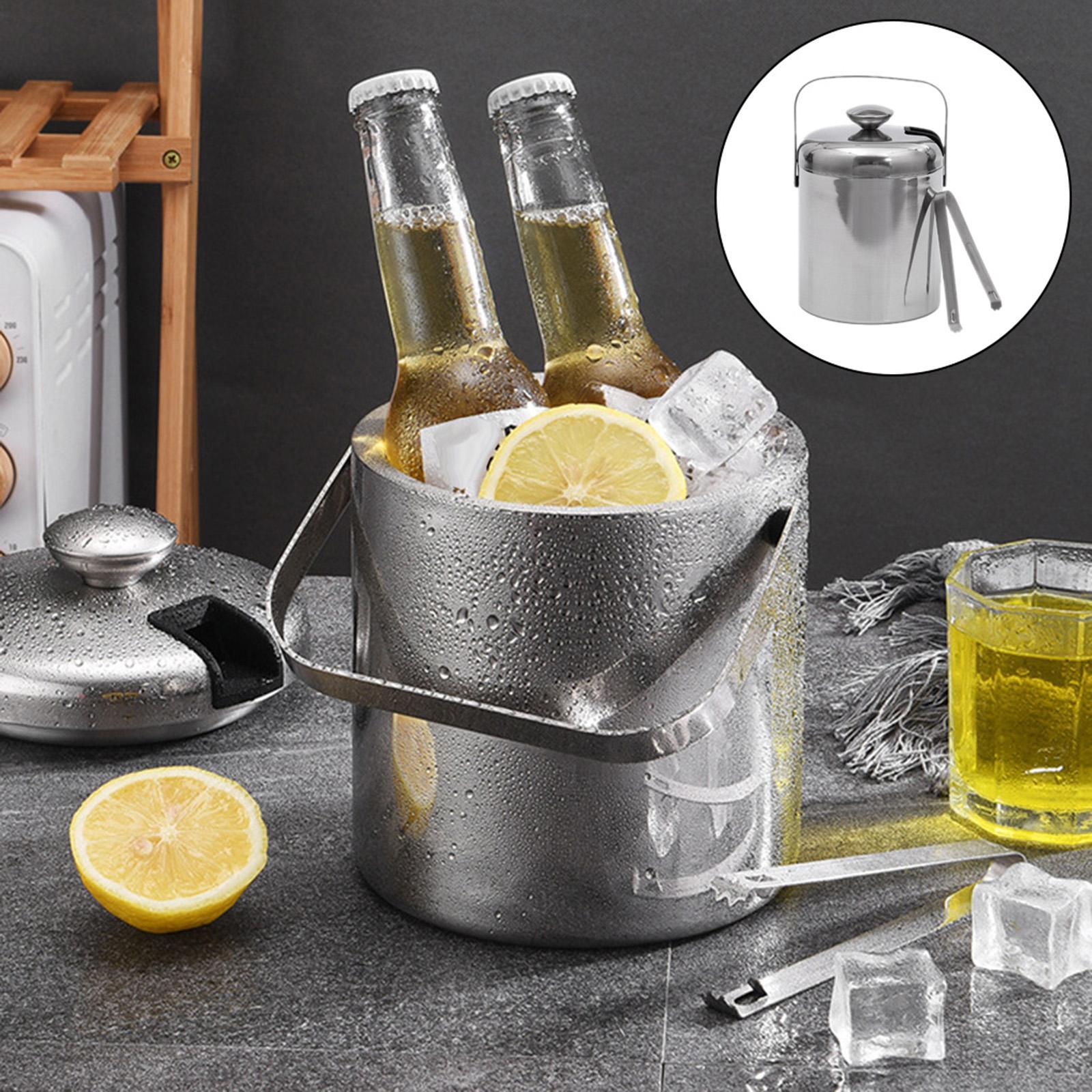 Double Wall Ice Bucket with Lid and Strainer 3L for Home Cocktail Party KTV
