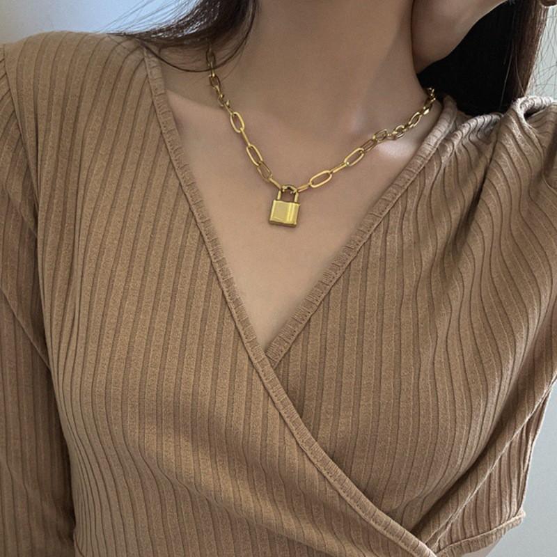 Vòng cổ Mặt Ổ Khóa Đơn Giản Thời Trang Cho Nữ