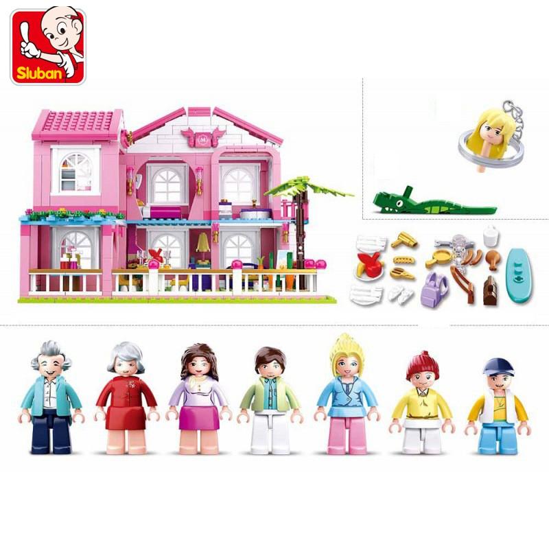 Đồ Chơi Lắp Ráp Kiểu LEGO FRIENDS Cho Bé Gái Mô Hình Biệt Thự Garden Villa Pink Sluban M38-B0721 Với 896 Mảnh Ghép