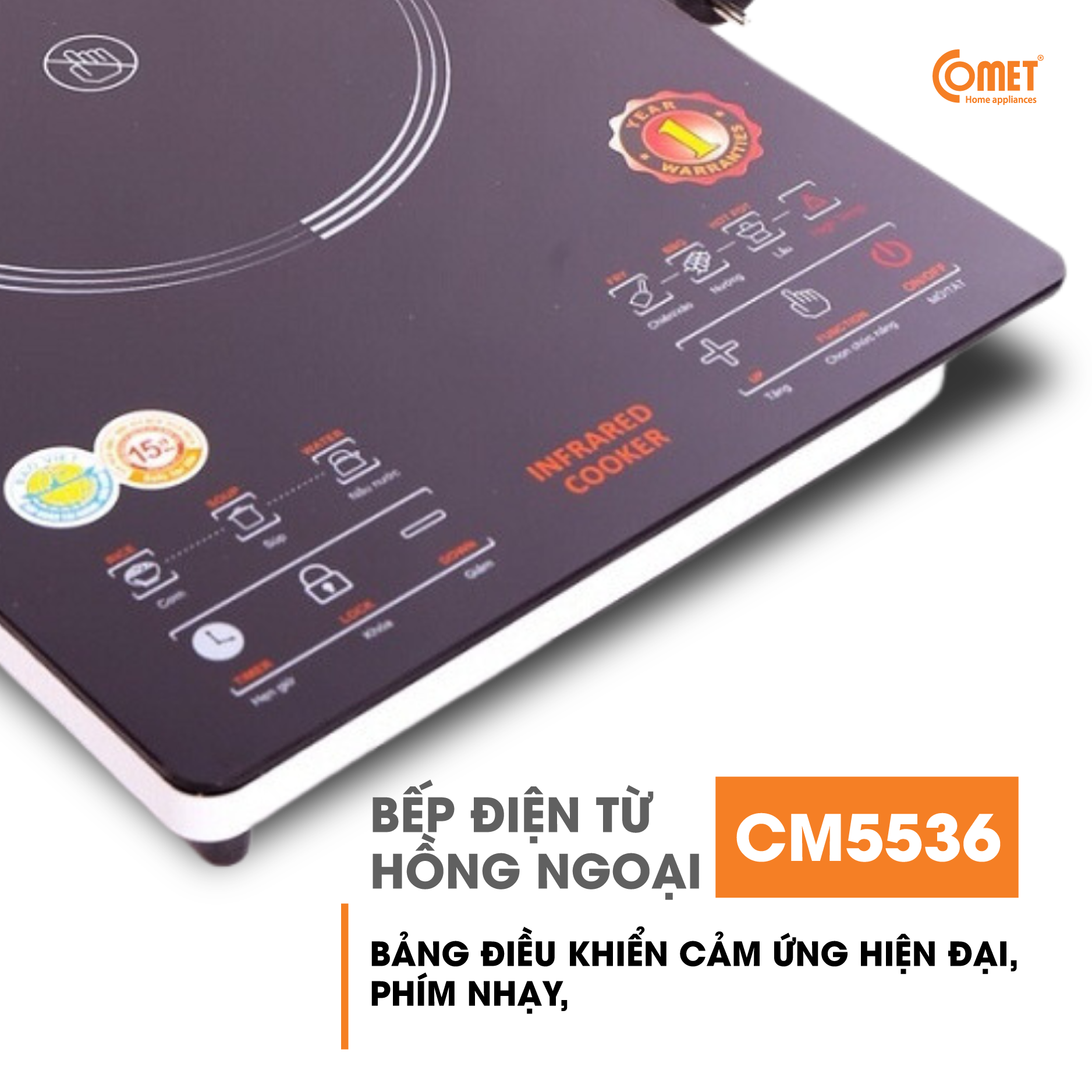 Bếp Hồng Ngoại Cảm Ứng Comet CM5536 – Hàng chính hãng -  Công Suất 2000W, Mặt Kính Chịu Lực, Đa Chức Năng, Bảo Hành 12 Tháng