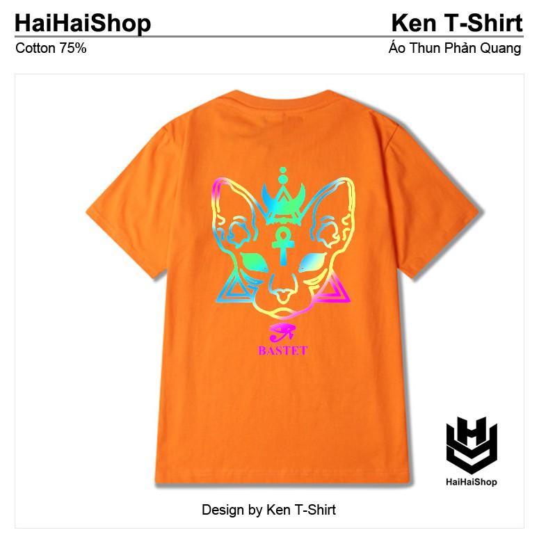 Áo Thun Phản Quang Mèo Bastet Cotton 75%,Form Rộng Unisex,Nam Nữ Đẹp Ken T-Shirt
