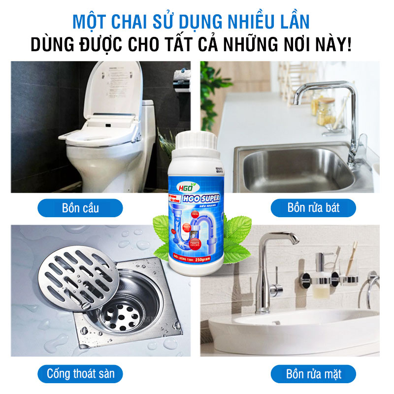 Bột thông cống cực mạnh HGO SUPER siêu nhanh, siêu mạnh, siêu an toàn 250gram