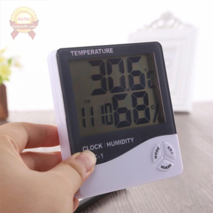 Nhiệt kế ẩm Đồng hồ thông minh để bàn phòng xe hơi Temperature màn hình LCD cao cấp HTC-1