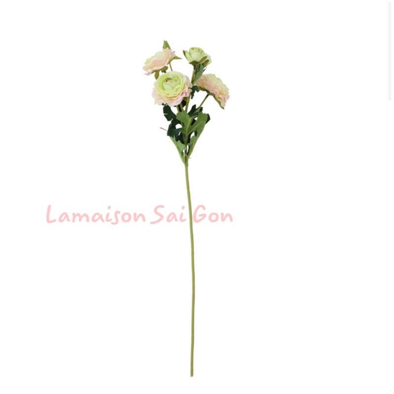 Cành hoa mẫu đơn 59cm có 3 bông hoa nhỏ 2 nụ hoa làm bằng lụa sang trọng tinh tế