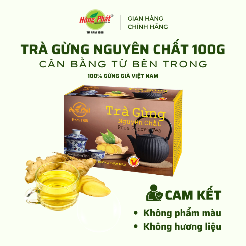 Trà Gừng Hòa Tan Nguyên Chất Hỗ Trợ Tăng Cường Sức Khỏe Hệ Miễn Dịch 100g - Thương Hiệu Hùng Phát