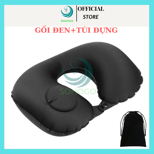 Chọn Màu - Vải Nhung - Kèm Túi - Gối Hơi Kê Cổ Bơm Tự Động, Mềm Mại, Thiết Kế Hình Chữ U Giúp Giảm Đau Cổ, Có Nút Cài, Phù Hợp Cho Văn Phòng Và Du Lịch - Đen