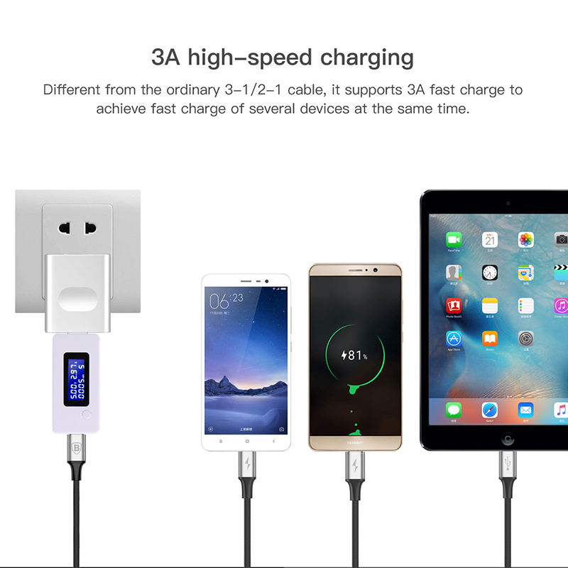 Dây Cáp sạc và truyền dữ liệu tốc độ cao 3 in 1 cho iPhone iPad airpods và Micro USB hiệu Baseus Rapid Series LV-175  3.5A, chip sạc thông minh - Hàng nhập khẩu