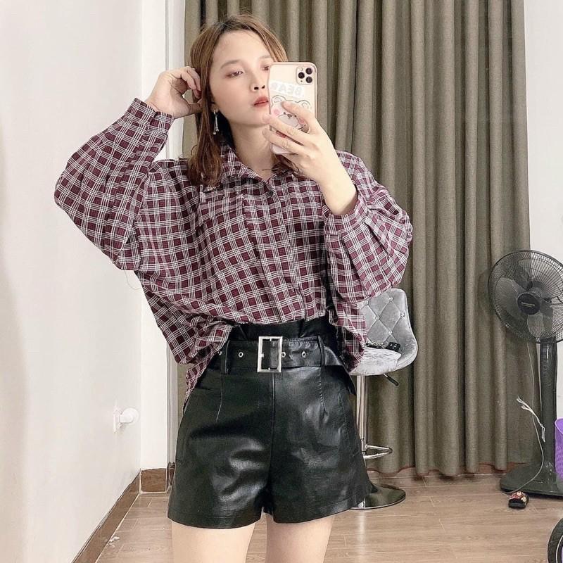 ÁO SƠMI CARO FORM RỘNG TAY PHỒNG Freesize 45-70kg