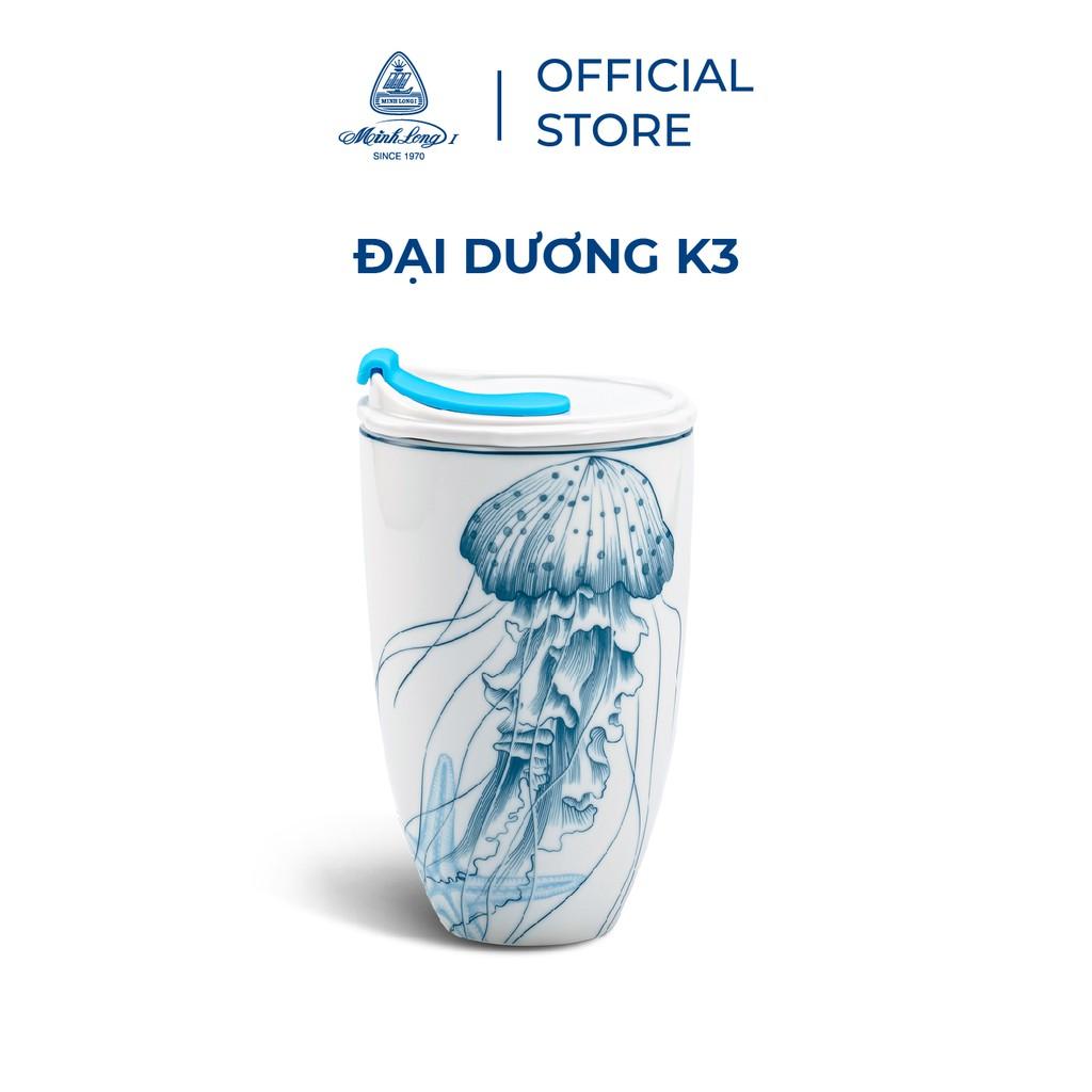 Ly sứ dưỡng sinh 0.48 L  + nắp ống hút  Dưỡng Sinh Đại Dương Sứ cao cấp Minh Long