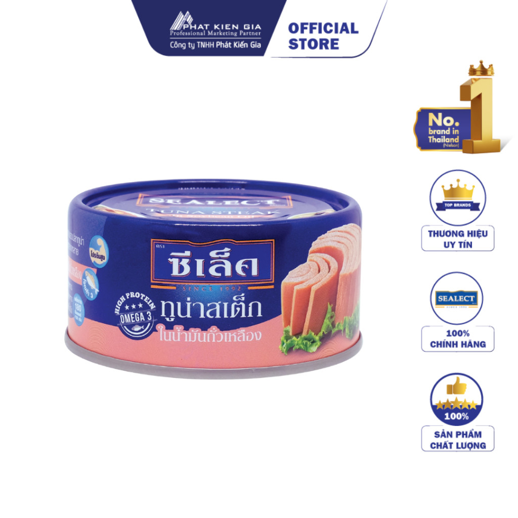 Cá Ngừ Xắt Khúc Ngâm Dầu Đậu Nành Sealect 165g - Nhập Khẩu Thái Lan | Sealect Tuna Steak in Soybean Oil 165g