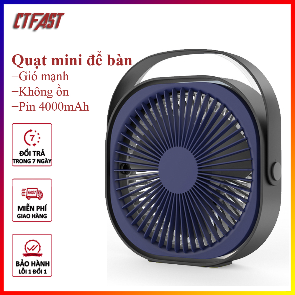 Quạt Mini Để Bàn, Quạt Tích Điện Usb Ctfast M102 - Quạt Cầm Tay 3 Tốc Độ, Điều Chỉnh Hướng Gió 360 Độ, Không Gây Ồn, Pin Sạc Dung Lượng Cao - Hàng Chính Hãng - Xanh Tím Than 4000Mah