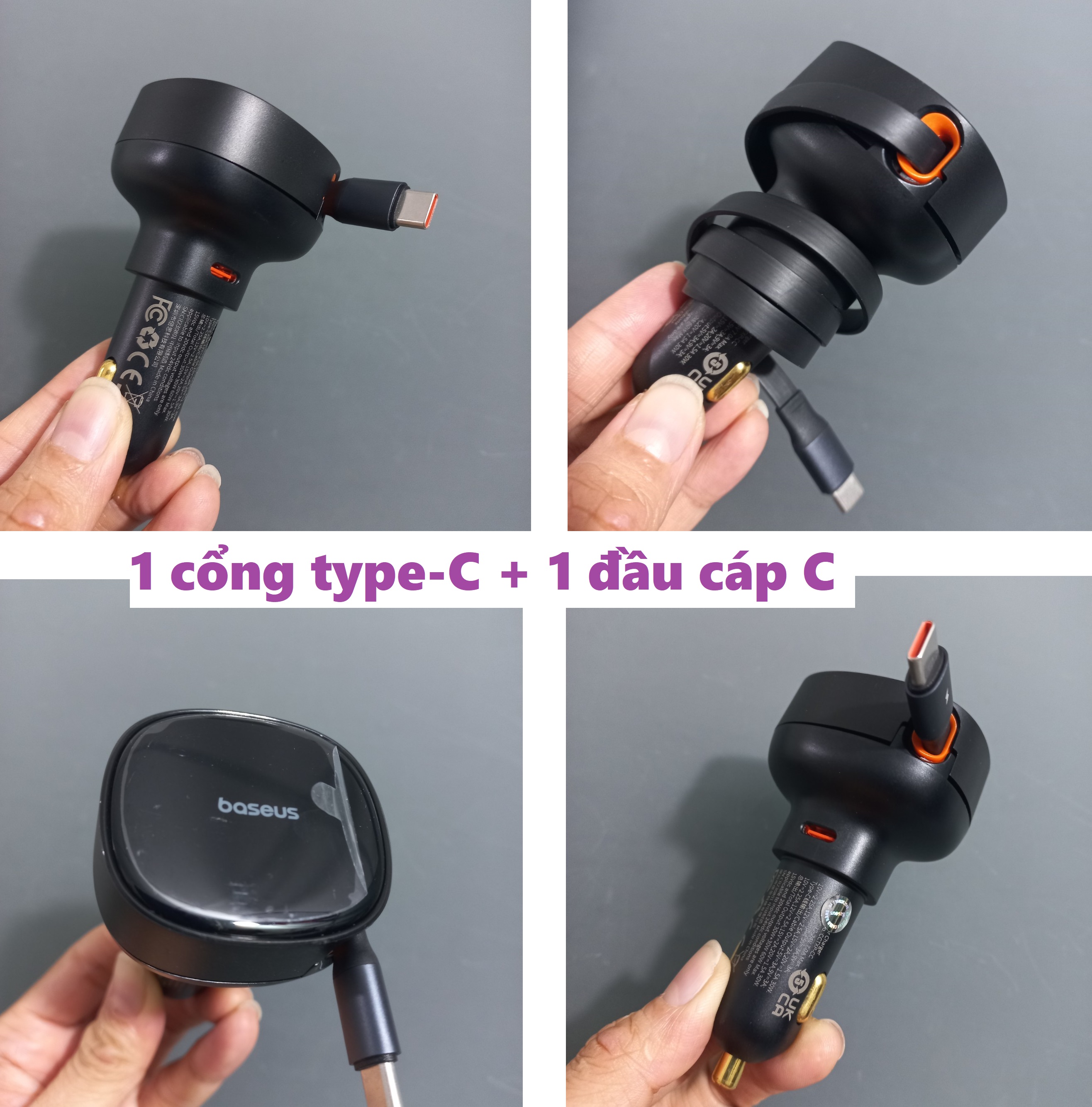 Tẩu sạc ô tô dây rút sạc nhanh 30W 3 cổng 2C+ iP Baseus Enjoyment PRO Retractable Car Charger CCTXP- CCL - hàng chính hãng